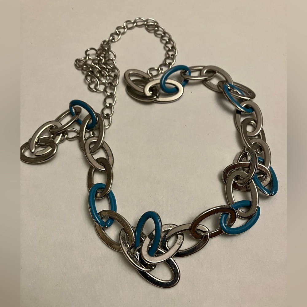 Silver and Blue Chain Necklace or Belt